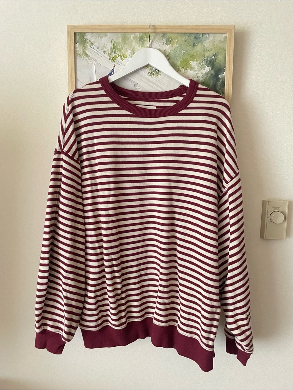Aerie Très Chic Striped Oversized Sweatshirt Deep Cherry Large - Picture 2 of 5